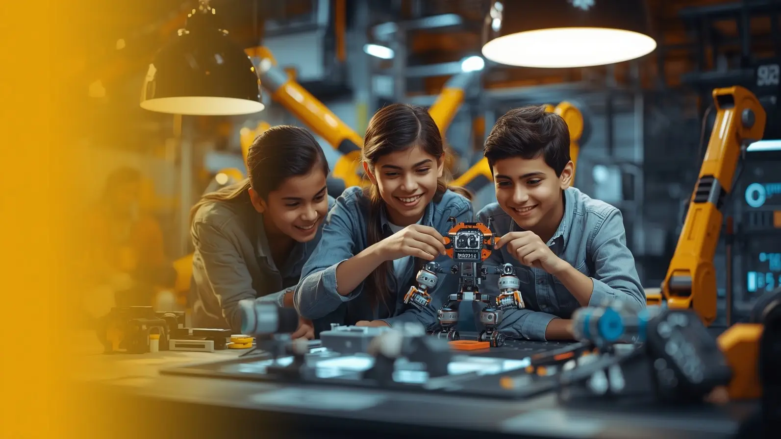 kids playing with steamori mechanics kit on table
