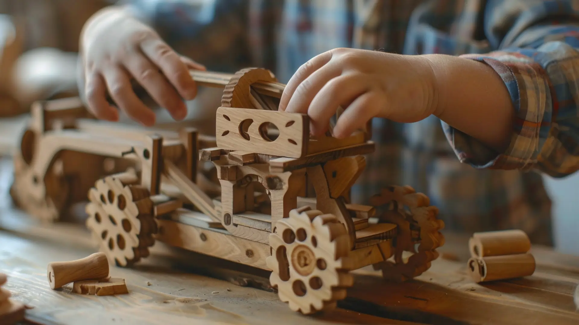 kids playing with STEAM mechanics kit